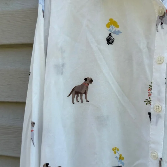 Joules | Dog Print Viscose Button Down Long Sleeve Top size 12 - Picture 3 of 7